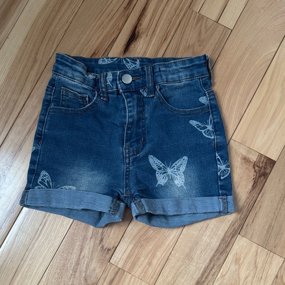 SHEIN Blue Denim Butterfly Kids Shorts
